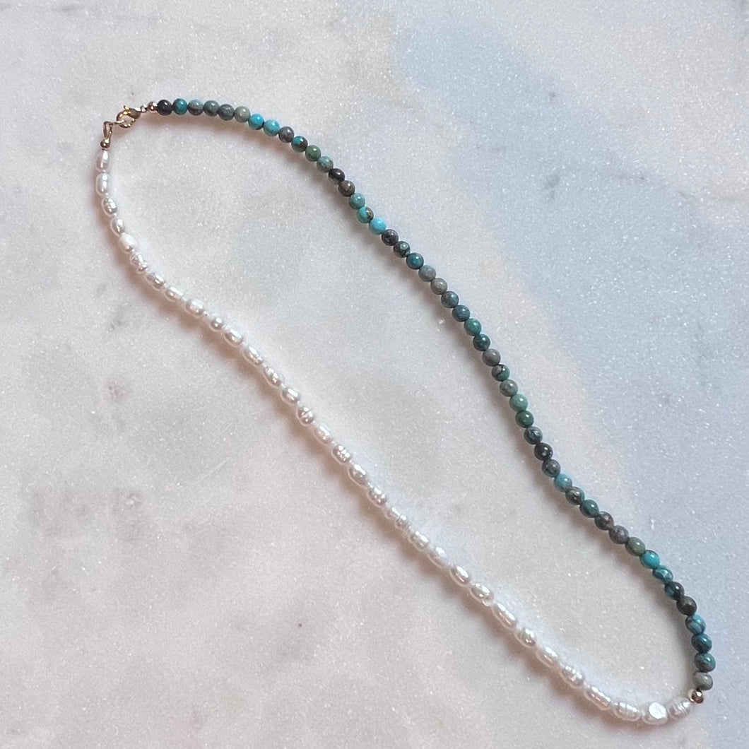 Green Turquoise and Pearl Necklace