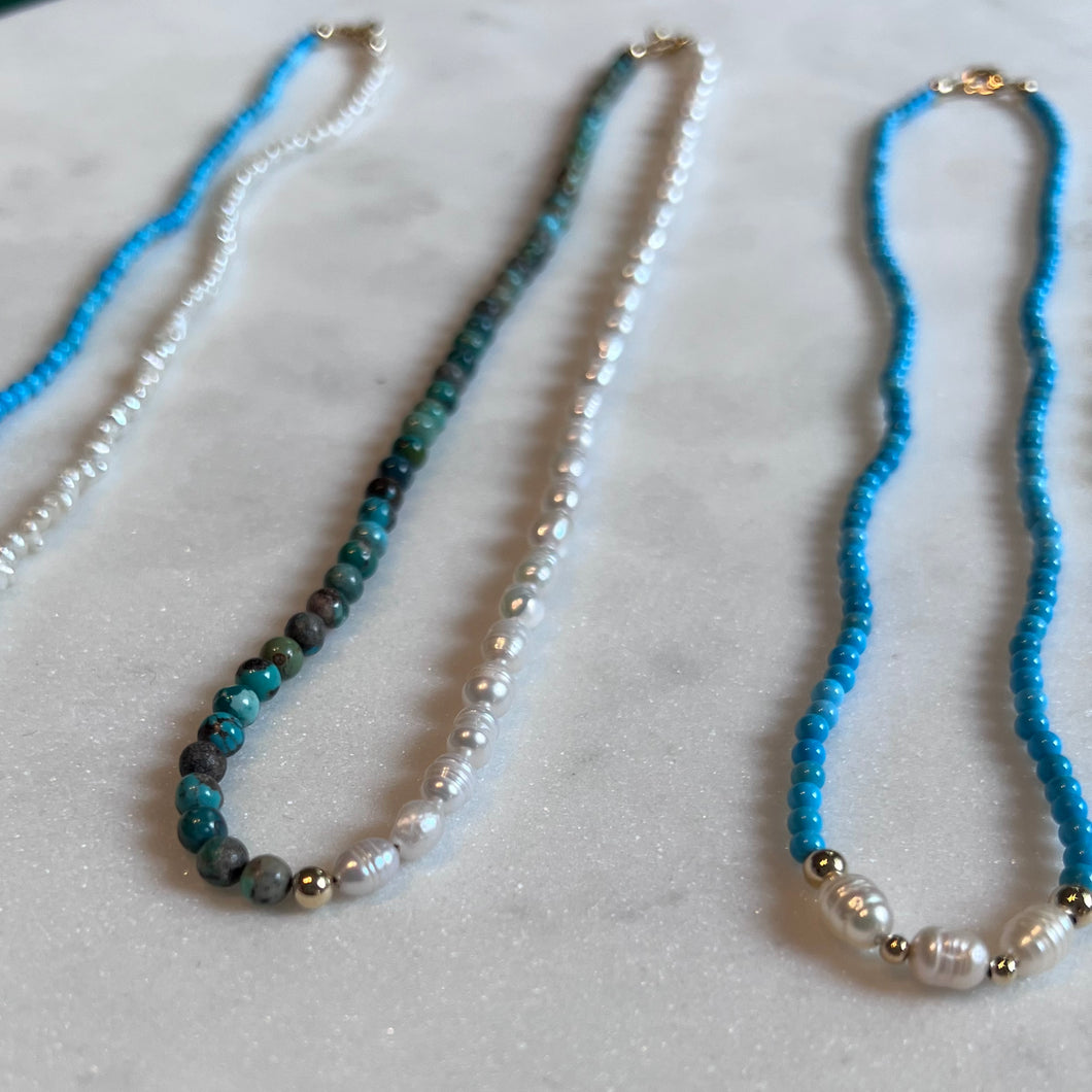 Turquoise and Three Pearls Necklace
