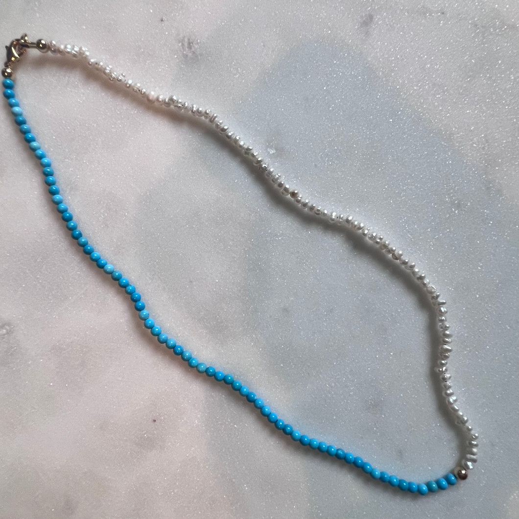 Tiny Turquoise and Tiny Pearls Necklace