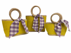 Yellow Summer Straw Bags with Ring Handle- Medium
